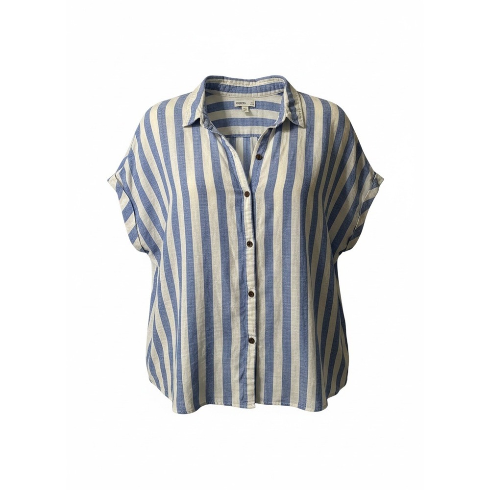 Sonoma Goods For Life Blue White Striped Linen Blend Button Down Shirt XXL